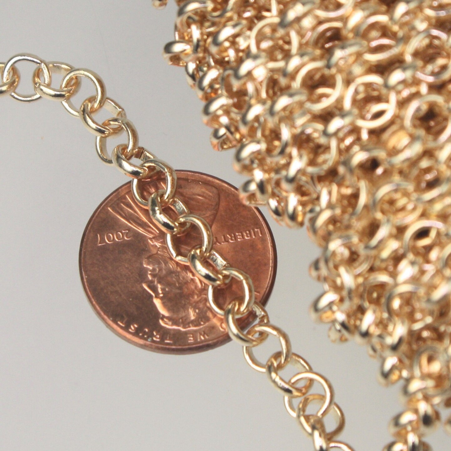 Pinky Gold Plated, 12 ft spool of Champagne Gold Plated ROLO cable chain - 4.7mm Unsoldered Links - - 47ROLO
