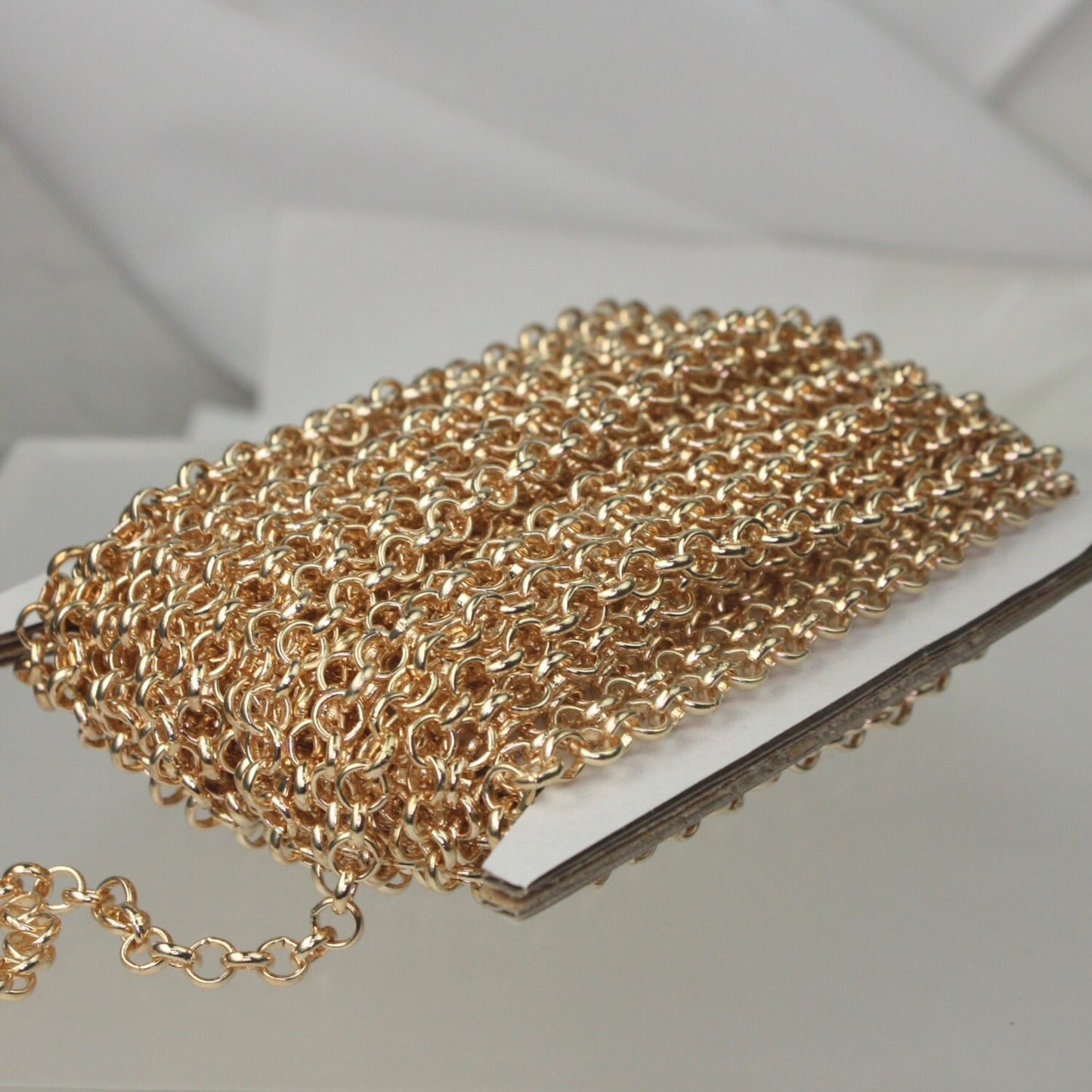 Pinky Gold Plated, 12 ft spool of Champagne Gold Plated ROLO cable chain - 4.7mm Unsoldered Links - - 47ROLO