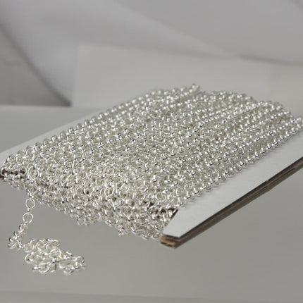Sterling Silver Plated Rolo Chain bulk, 12 ft of Rolo Cable Chain 3.2mm - Unsoldered Links -  Bulk Jewerly Chain - 3.2ROLO