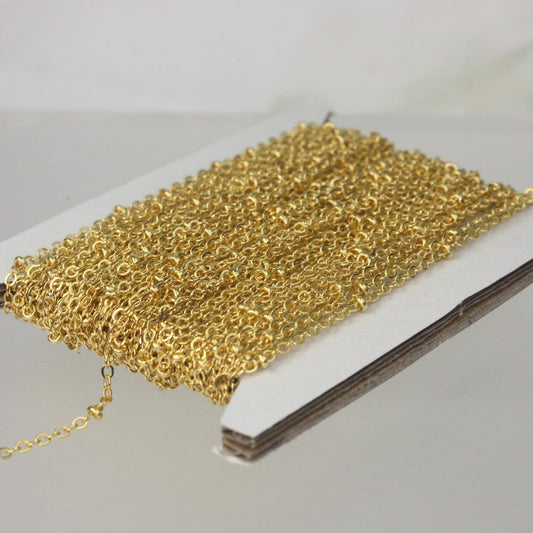 10 ft Gold Plated Satellite Chain Flat BALL Chain - 2.4x1.7mm SOLDERED link - Tiny Small Ball Flat Cable Chain - Bulk Wholesale - 2417FSAT
