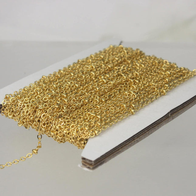 10 ft Gold Plated Satellite Chain Flat BALL Chain - 2.4x1.7mm SOLDERED link - Tiny Small Ball Flat Cable Chain - Bulk Wholesale - 2417FSAT