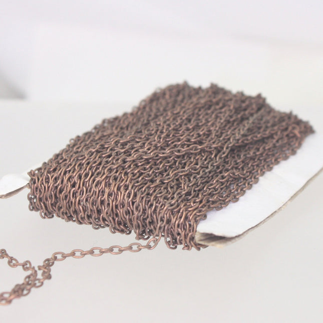 50 ft spool of VINTAGE Antique Copper Round chain Wholesale necklace cable chain - 3x2.2mm unsoldered link - 322CA