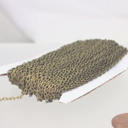 Antique Brass Chain, 50 ft spool of VINTAGE Antique Bronze Oval Round cable chain - 3x2.2mm unsoldered link - 322CA