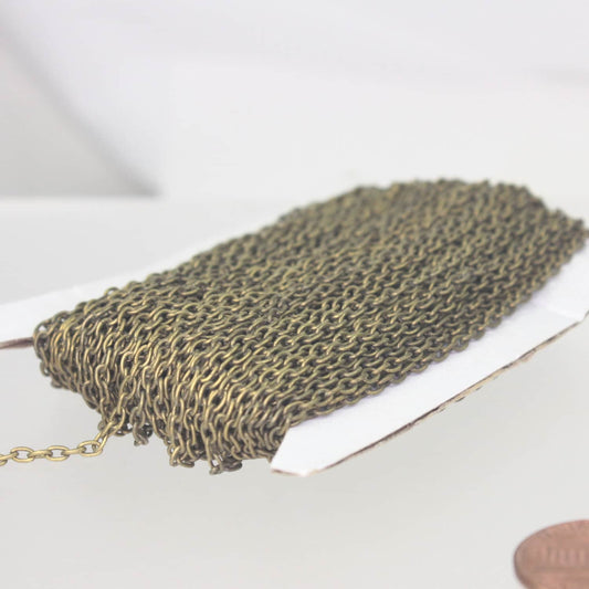Antique Brass Chain, 50 ft   Antique Bronze  Round cable chain - 3x2.2mm unsoldered link - Bulk Necklace Chain - 322CA