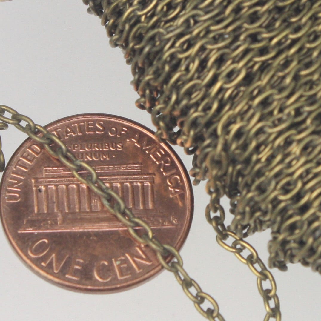 Antique Brass Chain, 50 ft   Antique Bronze  Round cable chain - 3x2.2mm unsoldered link - Bulk Necklace Chain - 322CA