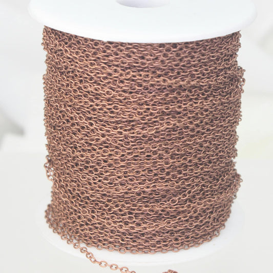 32 ft of Antique Copper (red copper) Plated Round SOLDERED Cable Chain - 2.6x2.1mm SOLDERED Link - 2621S