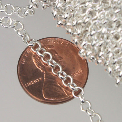 Sterling Silver Plated Rolo Chain bulk, 12 ft of Rolo Cable Chain 3.2mm - Unsoldered Links -  Bulk Jewerly Chain - 3.2ROLO