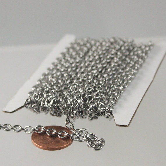 Stainless Steel chain bulk, 30 ft of Surgical Stainless Steel Sturdy Cable chain - 4.9x3.8mm 1.0mm 18G Unsoldered Link