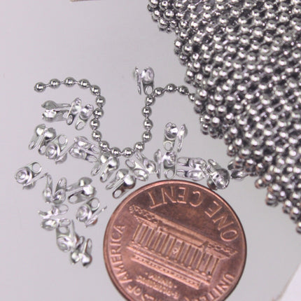 100pcs of STAINLESS Ball Chain Connectors Clasps - for 1.5mm ball chain - Crimp Type - ST15BALL