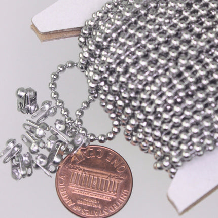 50 pcs of STAINLESS Steel Ball Chain Connectors Clasps - for 2.4mm ball chain - Crimp Type