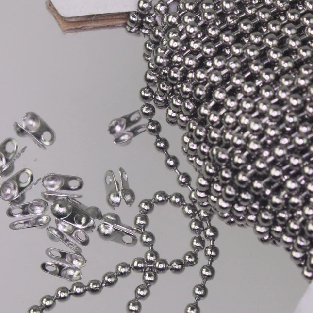 10 Ft Stainless Steel BALL Chain - 2.0mm ball size with FREE 6 pcs of Connector (Crimp)- STBall2.0