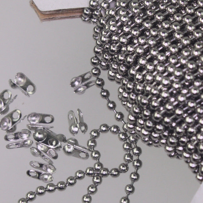 30 feet Stainless Steel BALL Chain - 2.0mm ball size with FREE 10 pcs of Connector (Crimp) - STBall2.0