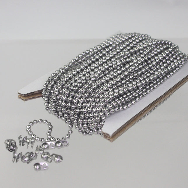 100 feet Stainless Steel BALL Chain - 2.4mm ball size with FREE 100 pcs of Connector (Crimp ) - STBall2.4