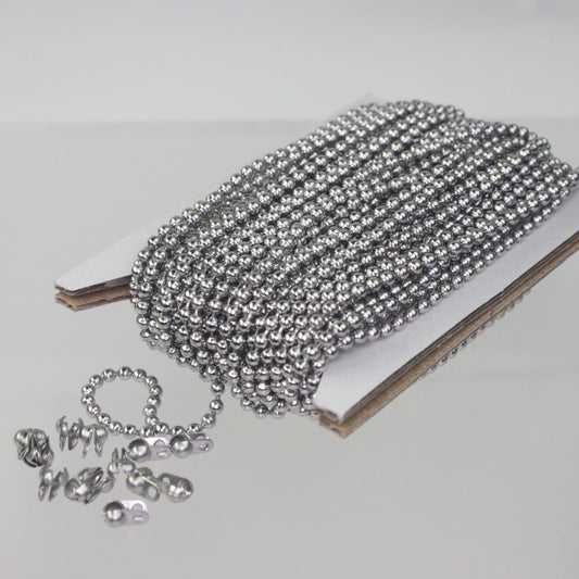 30 feet Stainless Steel BALL Chain - 2.4mm ball size with FREE 10 pcs of Connector (Crimp) - STBall2.4