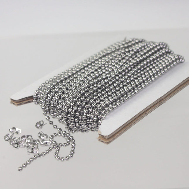 10 Ft Stainless Steel BALL Chain - 2.0mm ball size with FREE 6 pcs of Connector (Crimp)- STBall2.0