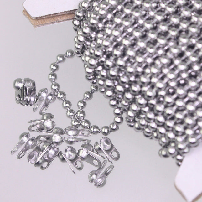 100 feet Stainless Steel BALL Chain - 2.4mm ball size with FREE 100 pcs of Connector (Crimp ) - STBall2.4