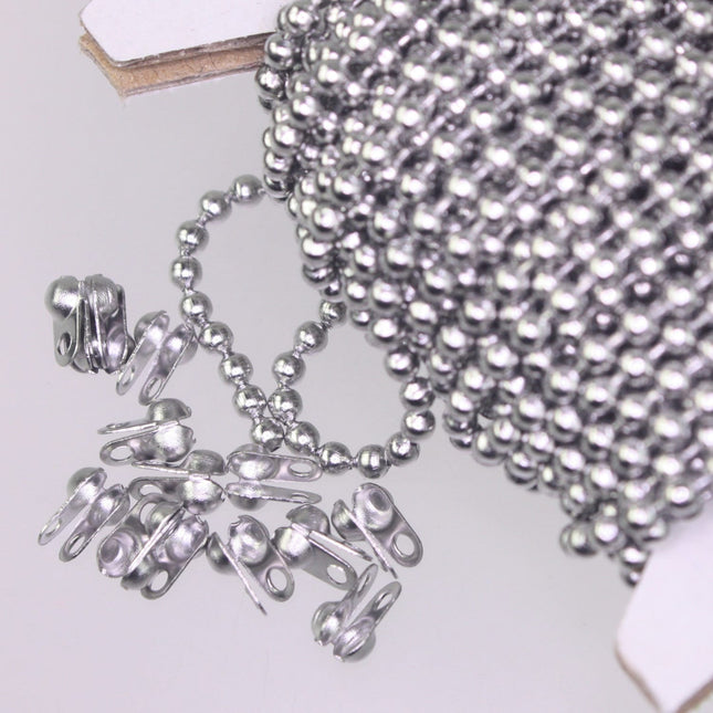 10 feet Stainless Steel BALL Chain - 2.4mm ball size with FREE 6 pcs of Connector (Crimp ) - STBall2.4