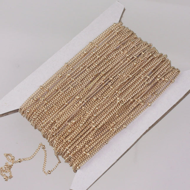 100 ft spool of Champagne Gold Plated Dainty Delicate curb BALL Satellite Chain - 1.3mm soldered link - 1.3SAT