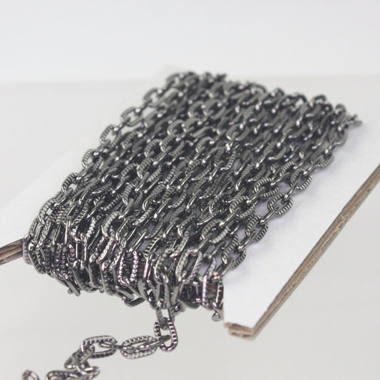 10 ft. of Gunmetal Textured Oval Round Cable Chain - 7.2x4.2mm Unsoldered Link - 7242TX