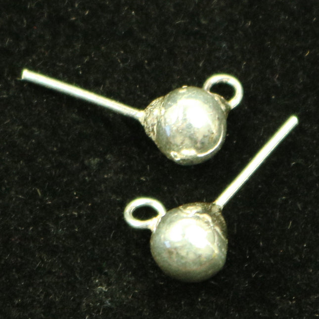 2 Sterling SILVER 5.3mm Ball Earring Post Earwires - 14.2mm Post Thickness 21Gauge 0.7mm - with Silicon Earring Back - ss747