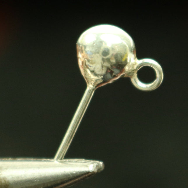 2 Sterling SILVER 5.3mm Ball Earring Post Earwires - 14.2mm Post Thickness 21Gauge 0.7mm - with Silicon Earring Back - ss747