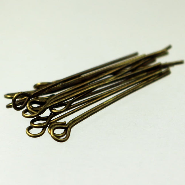 Bulk Package 1000 Pcs Antiqued Brass Eyepins Bronze Eye Pins Eye Headpins - 1 inch (25mm) 22 Gauge 22G - 9PIN-22G-25