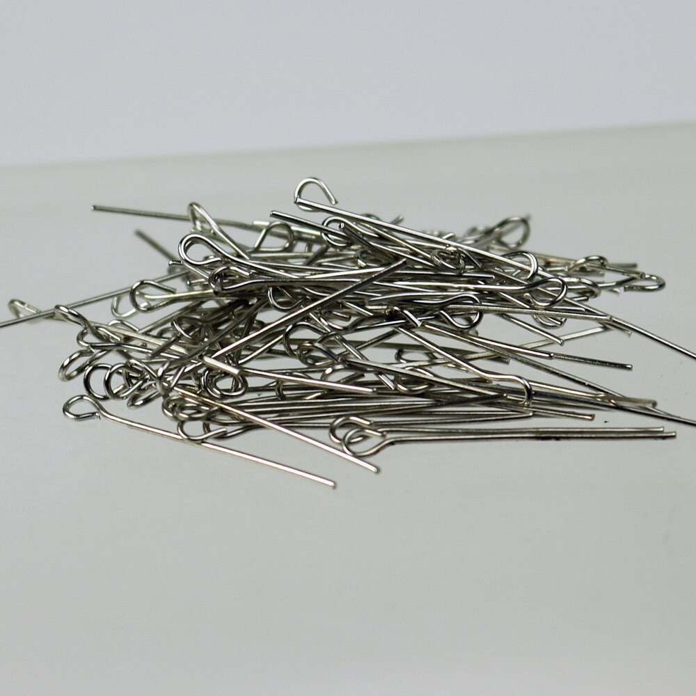 Bulk/FingerPick 300 Pcs Rhodium Eyepins Eye Pins Headpins - 1 inch (25mm) 22 Gauge 22G - 9PIN-22G-25