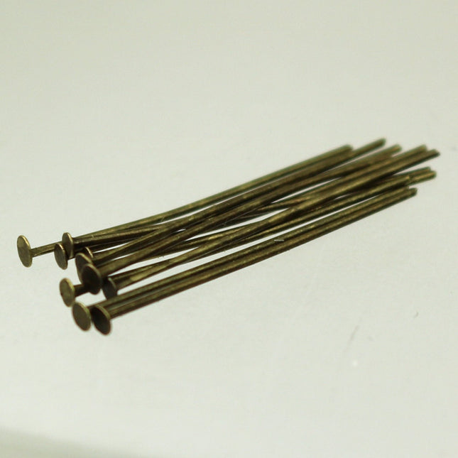 Bulk/FingerPick 300 Antique Bronze Headpin - one Inch 22 Gauge 22G Large Head - Flat Round Head Headpin Head pins TPin - TPIN-22G-50