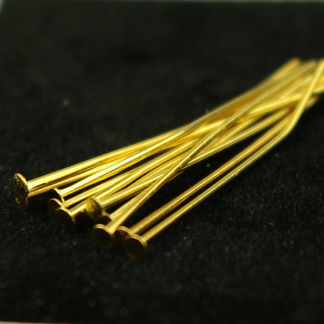 300 Gold plated Flat headpins - one inch 22Gauge 22G 0.6mm - Gold Head Pins T pins Tpins
