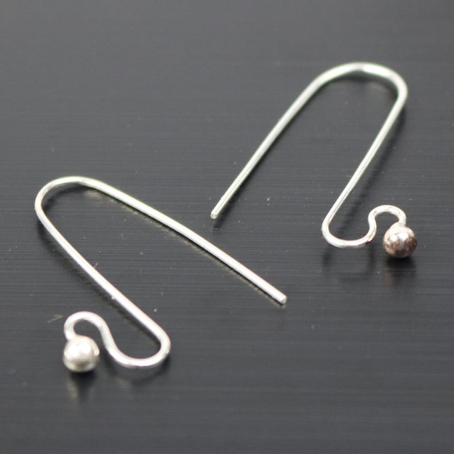 2 Sterling SILVER Big Ball Ear Wires Earrings hooks Earwires - 28x18mm 3mm Ball 21Gauge 0.7mm Wire - 1 Pair Fish hook ear wire - ss796