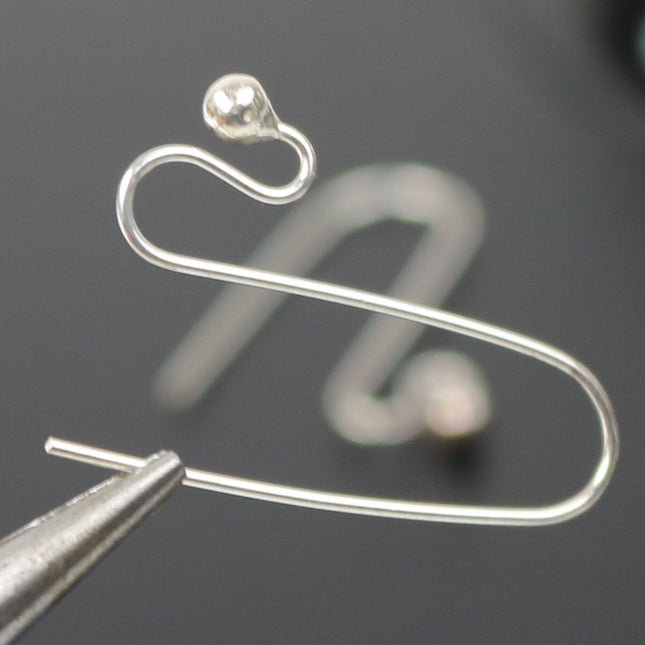 2 Sterling SILVER Big Ball Ear Wires Earrings hooks Earwires - 28x18mm 3mm Ball 21Gauge 0.7mm Wire - 1 Pair Fish hook ear wire - ss796