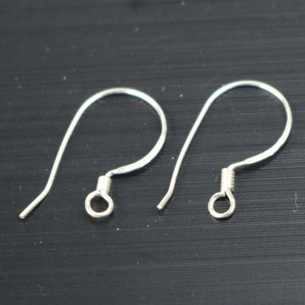 10 Sterling SILVER Ear Wires French Spring Hook Earrings Earwires - 14x16mm 22Gauge 0.6mm Wire - 5 Pair Fish hook ear wire - ss787