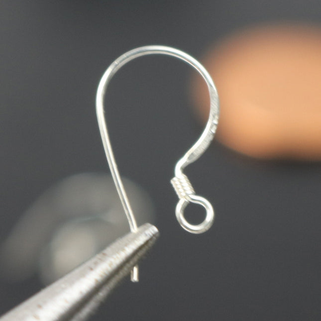10 Sterling SILVER Ear Wires French Spring Hook Earrings Earwires - 14x16mm 22Gauge 0.6mm Wire - 5 Pair Fish hook ear wire - ss787