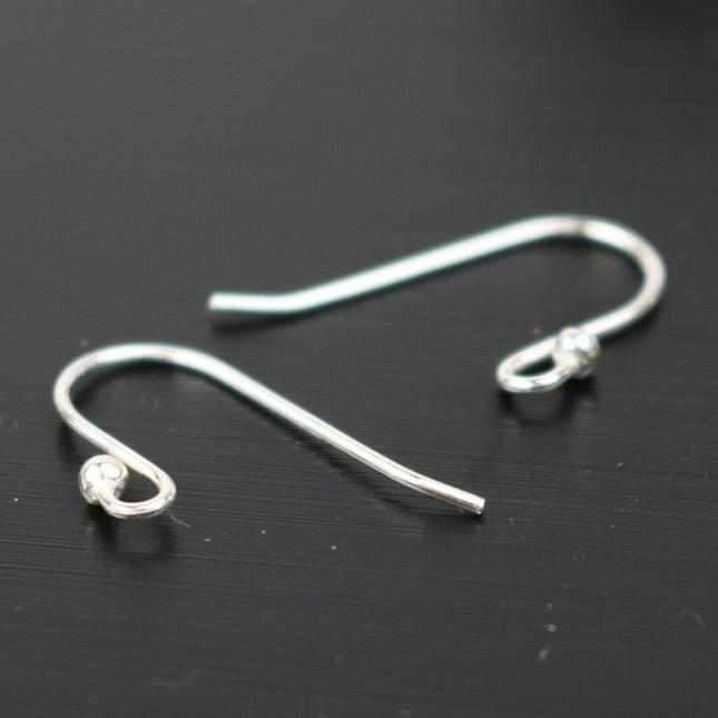 10 Sterling SILVER Ear Wires Earrings hooks Earwires with Ball - 20x13mm 21Gauge 0.7mm Wire - 5 Pair Fish hook ear wire - ss792