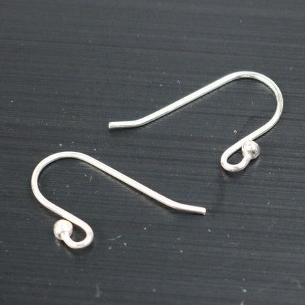 10 Sterling SILVER Ear Wires Earrings hooks Earwires with Ball - 20x13mm 21Gauge 0.7mm Wire - 5 Pair Fish hook ear wire - ss792