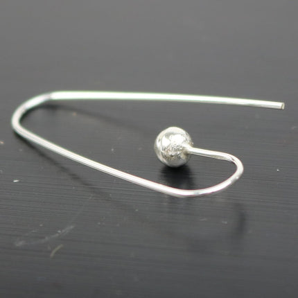 2 Sterling SILVER Big Ball Ear Wires Earrings hooks Earwires - 32x14mm 4mm Ball 21Gauge 0.7mm Wire - 1 Pair Fish hook ear wire - ss798