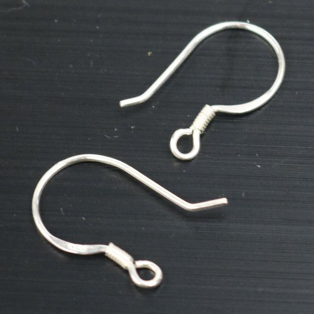 10 Sterling SILVER Ear Wires French Spring Hook Earrings Earwires - 14x18mm 21Gauge 0.7mm Wire - 5 Pair Fish hook ear wire - ss794