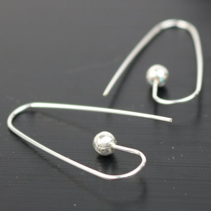 2 Sterling SILVER Big Ball Ear Wires Earrings hooks Earwires - 32x14mm 4mm Ball 21Gauge 0.7mm Wire - 1 Pair Fish hook ear wire - ss798