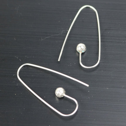 2 Sterling SILVER Big Ball Ear Wires Earrings hooks Earwires - 32x14mm 4mm Ball 21Gauge 0.7mm Wire - 1 Pair Fish hook ear wire - ss798