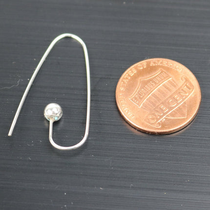 2 Sterling SILVER Big Ball Ear Wires Earrings hooks Earwires - 32x14mm 4mm Ball 21Gauge 0.7mm Wire - 1 Pair Fish hook ear wire - ss798
