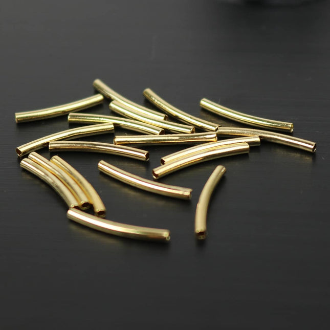 100 pcs Gold Plated Curved Tube Spacer Beads Findings - 16x1.5mm