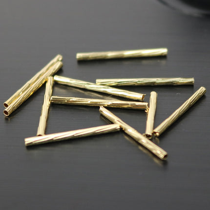 50 pcs Gold Plated Twisted Tube Spacer Beads Findings - 18x1.5mm