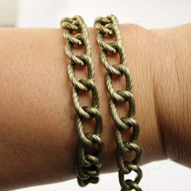 5 ft Aluminum Chain Chunky Texture Curb Chain - Antique Brass Finished  - 16x12mm 2.6mm thickness Unsoldered Link - A047