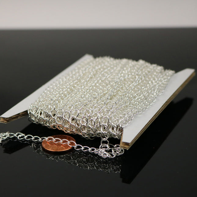 10 ft Sterling Silver Plated Solder Curb Chain LARGE EXTENDER Chain - 5.9x4.6mm - 5946CU