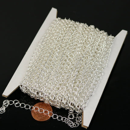 10 ft Sterling Silver Plated Solder Curb Chain LARGE EXTENDER Chain - 5.9x4.6mm - 5946CU