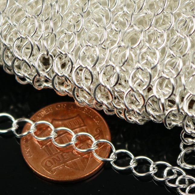 10 ft Sterling Silver Plated Solder Curb Chain LARGE EXTENDER Chain - 5.9x4.6mm - 5946CU