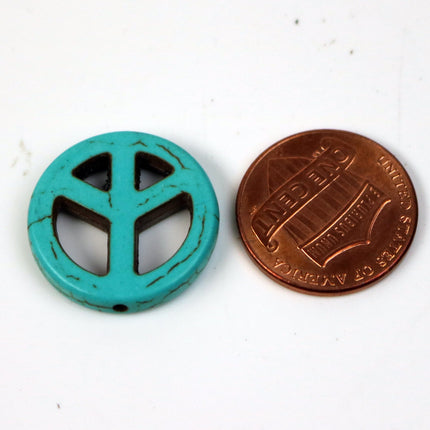 20pcs Howlite Turquoise LARGE Peace Sign Beads - 20mm 4mm thickness