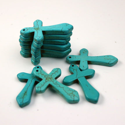5 pcs Cross Pendant - Howlite Turquoise CROSS Pendant - 44x29mm 13/4x1.15inch 5mm thickness