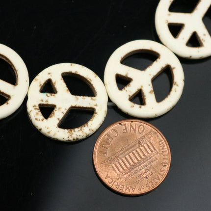20pcs Howlite Turquoise LARGE Peace Sign Beads Ivory - 20mm 4mm thickness