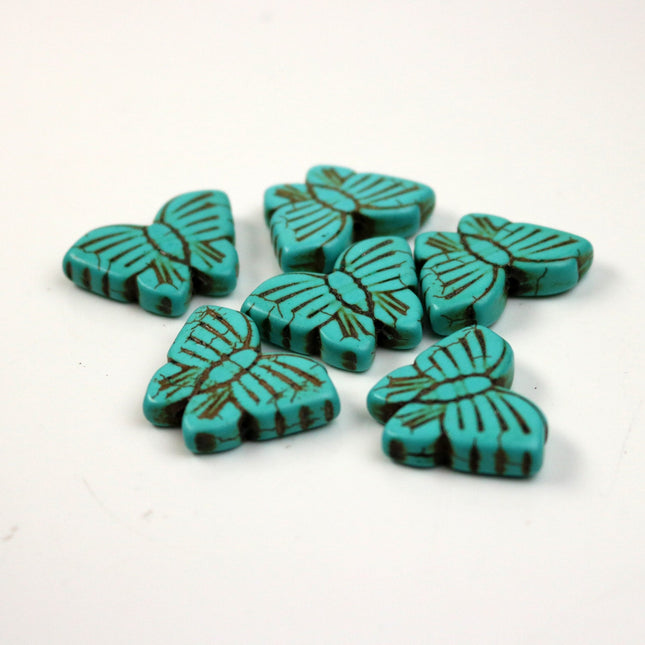 10 pcs Butterfly Beads Howlite Turquoise Butterfly Pendant Beads - 27x20mm 6mm thickness